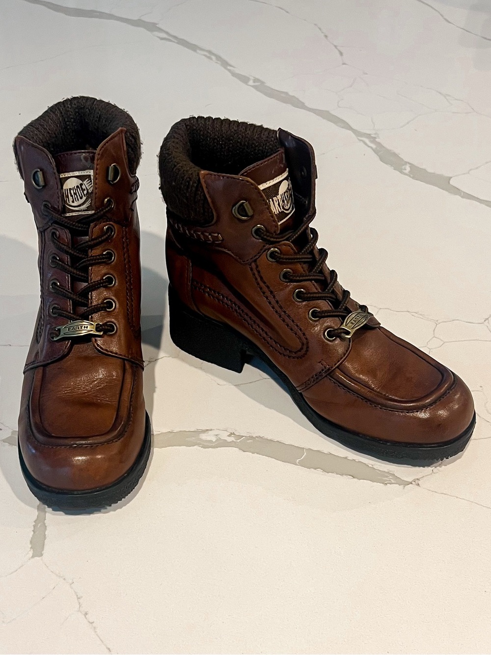 Vintage Earth Maple Brown Leather Lace Up Boots Womens Sz 6.5